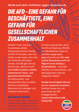 Kompaktflyer. Die AfD - Eine Gefahr für Beschäftigte