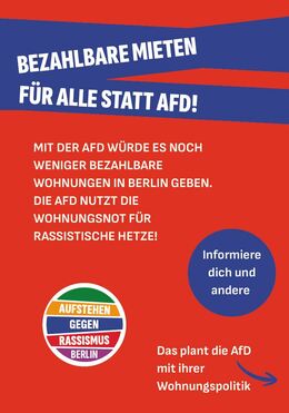 Berlin - Flyer zur Wahl - Bezahlbare Mieten statt AfD