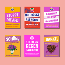 Sticker S gegen AfD und rechte Hetze